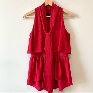 BCBG Neck Tie Bow Peplum Sleeveless Top